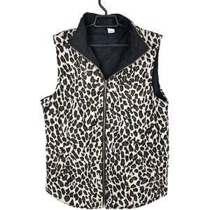 Womens Sunshine & Rodeos Leopard Print Sleeveless Full Zip Vest Jacket Size L